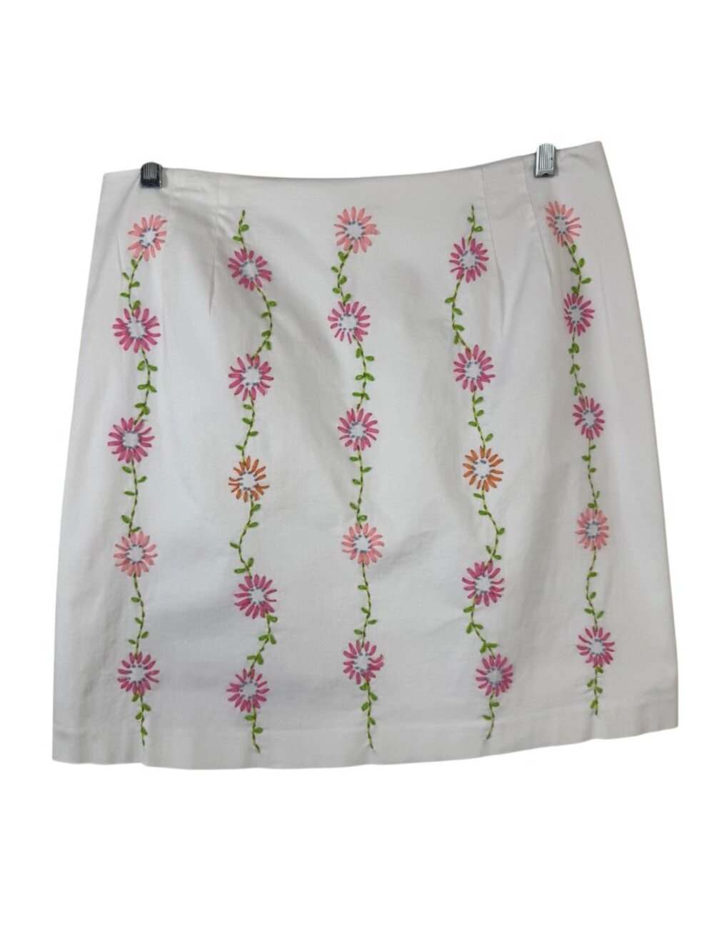 Talbots Pencil Skirt White Embroidery 14P READ Flower Casual Summer Feminine Fun